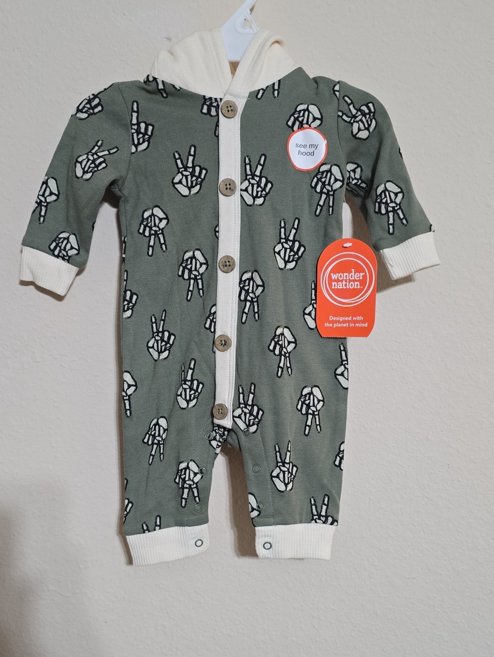 NWT Baby Wonder Nation Halloween Olive Hooded One-Piece Size 0-3 Months
